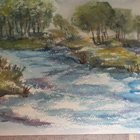 Awesome waterfront watercolor painting 9"x12" signed - Picture 2 of 2